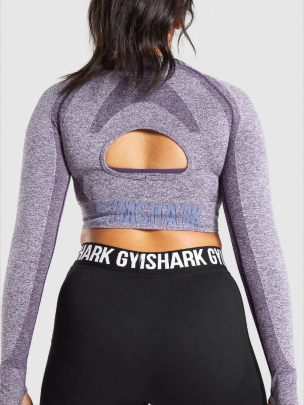 Gymshark Flex Sports Long Sleeve Crop Top Purple Marl M Open Back